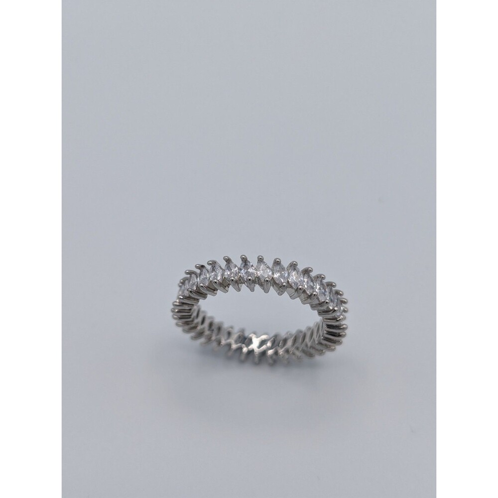Marquise Cubic Zirconia 2.3 TCW Full Eternity Wedding 925 Rhodium Plated Ring - Picture 6 of 9